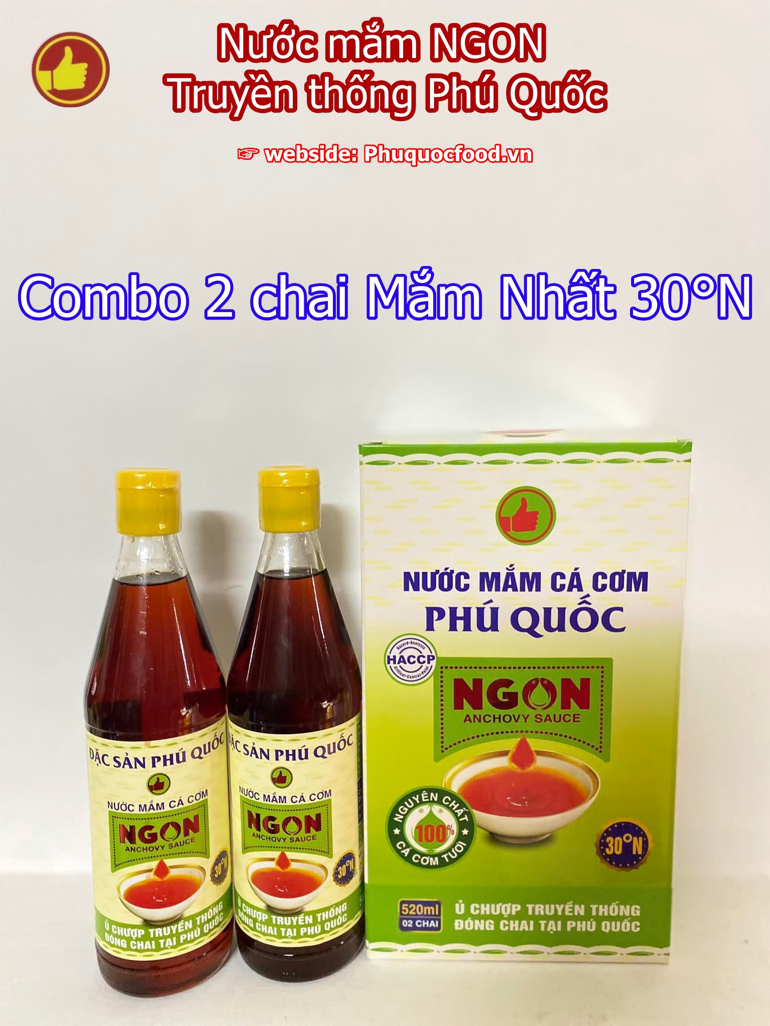 Combo 2 chai mắm cá cơm Phú Quốc NGON 30 độ đạm/520ML ( mắm Nhất )