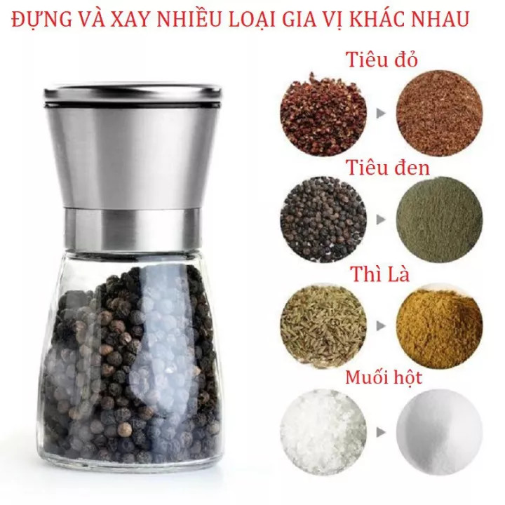 Lọ xay tiêu cầm tay thủy tinh , Cối xay tiêu , nắp chắc chắc tiện dụng và thông minh, Dụng cụ xay tiêu thủy tinh đa năng cầm tay, máy xay tiêu mini đa năng, hũ xay tiêu, bình đựng hạt tiêu