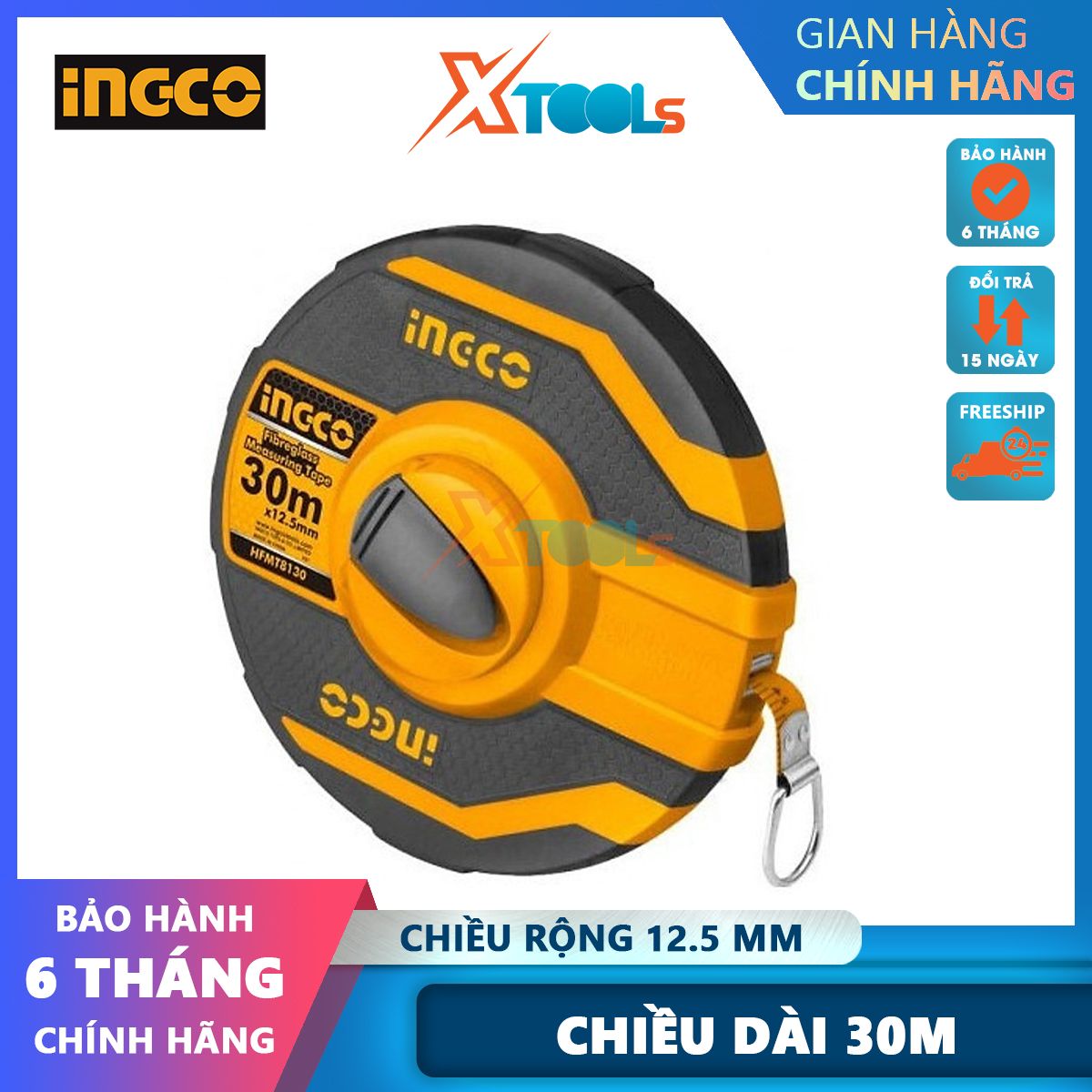Thước dây cuộn sợi thủy tinh INGCO 230mx12.5mm, thước cuốn đa năng vỏ nhựa ABS bọc cao su siêu bền, tốc độ cuốn nhanh, thước cuộn -