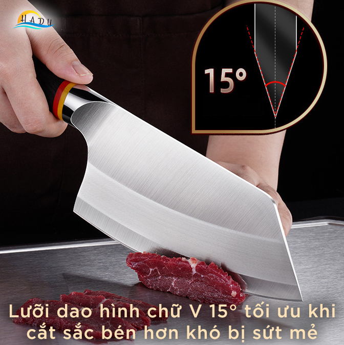 Dao Bếp Thép Đức 1.4116 SSGP (Độ Cứng 58HRC), Gồm Dao Thái Thịt và Dao Chặt Xương Siêu Bén, Lưỡi Mài Góc 15 Độ, Cán Gỗ, Cao Cấp Đạt Chất Lượng LFGB Đức