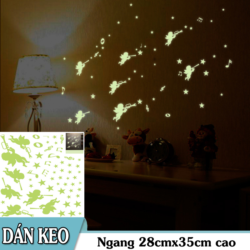 Decal trang trí Thiên Thần thổi kèn - Dạ Quang