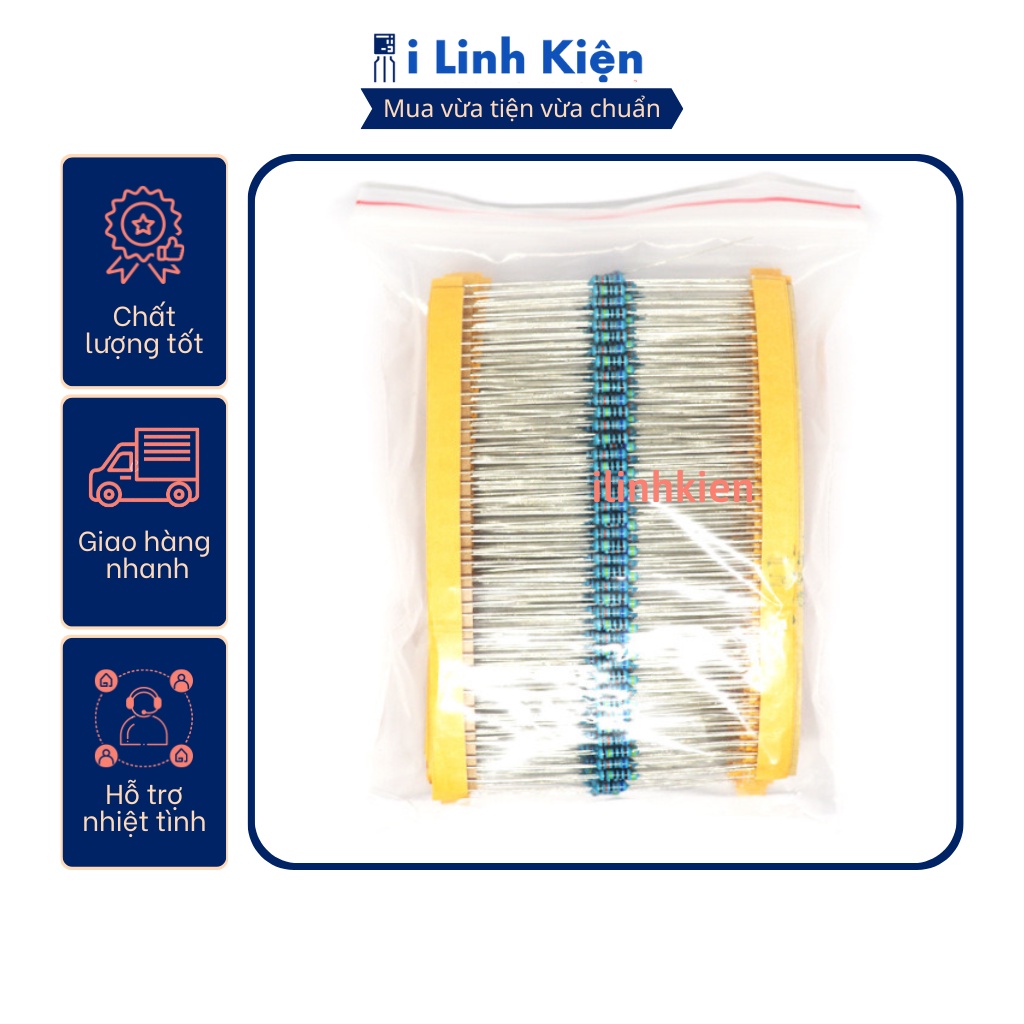 Điện trở vạch 1/4W 100K 1% chân đồng (50c)