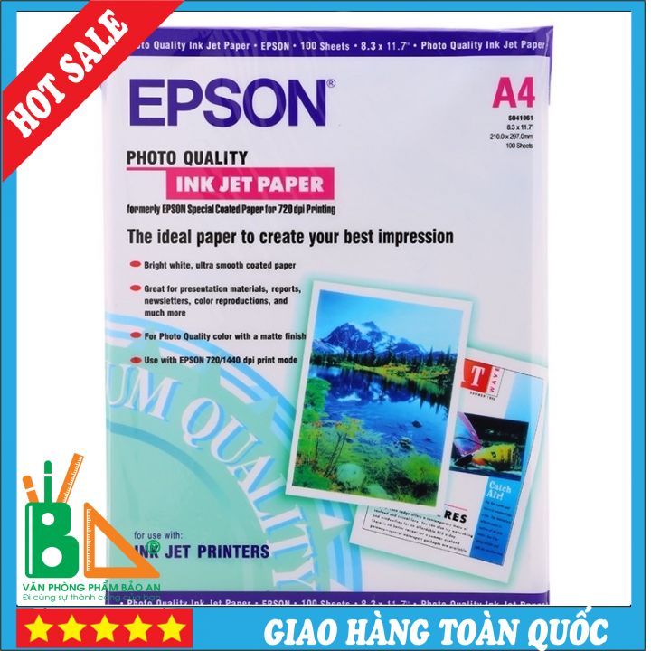 Giấy In Phun / Giấy In Ảnh - Giấy In Màu Epson A4 100 Tờ định lượng 130gsm