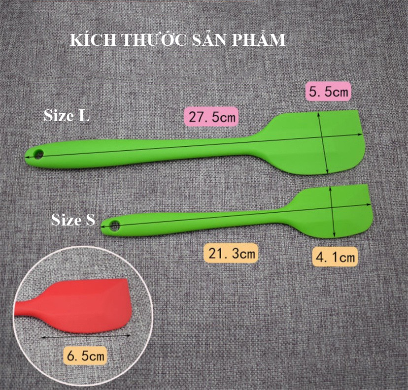 Cây phới trộn bột, phới dẹt Spatula silicon 2 size đủ màu