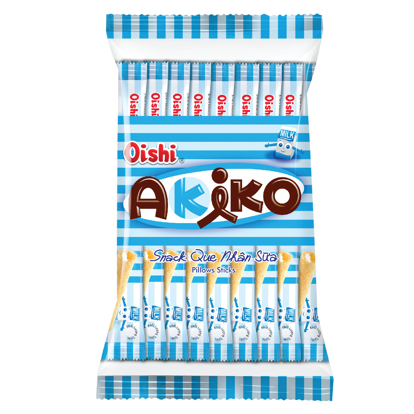 Combo 10 gói Oishi Snack Que Nhân Sữa Akiko (160g/gói)