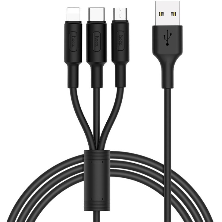 Cáp sạc đa năng 3 đầu Lightning iPhone Micro USB Type C Hoco X25 màu đen