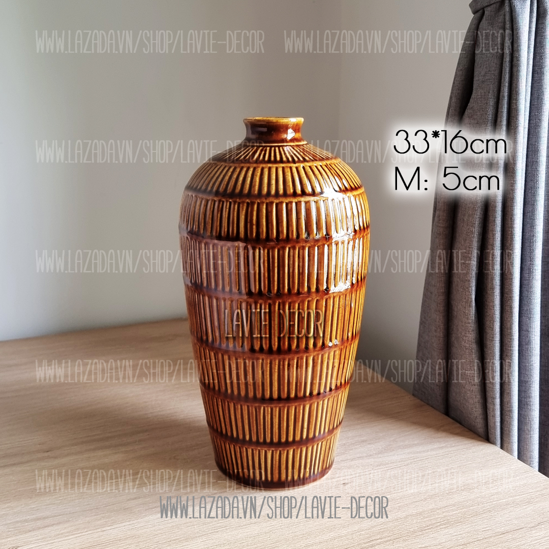 Lọ hoa gốm sứ men hỏa biến hổ phách Bát Tràng