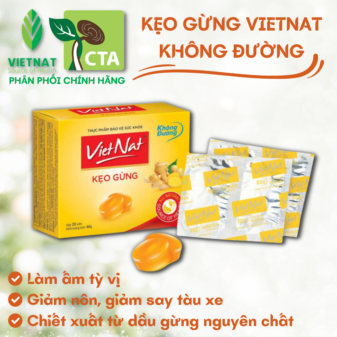 Kẹo Gừng Vietnat Không Đường (Hộp/20 viên)