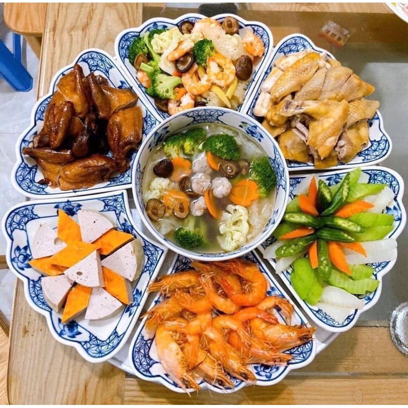 Sét bộ đồ ăn hoa măt trời vẽ sen hàng Bát Tràng