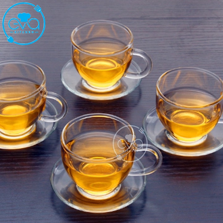 Bộ 4 Tách 4 Đĩa Thuỷ Tinh Chịu Nhiệt Cao Cấp