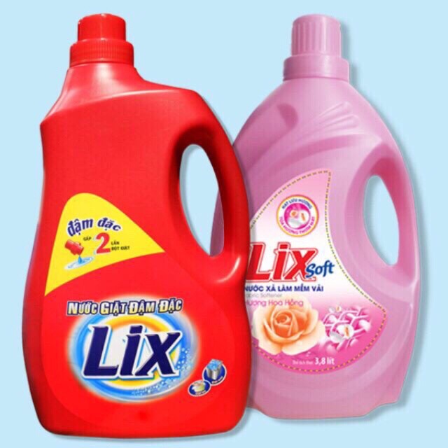 Combo Nước giặt Lix Đậm Đặc - 3,6kg và Nước xả vải Lix Soft hương Hoa hồng - 3,8L