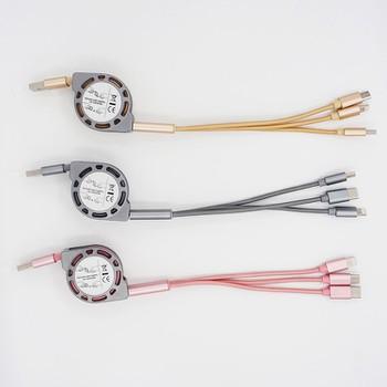 Cáp sạc rút tròn đa năng 3 đầu, 3 in 1 sạc nhanh, dây cao cấp siêu bền