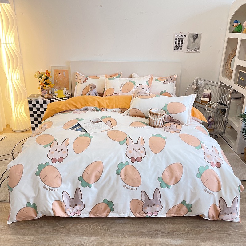 Set chăn ga gối cotton poly - Mẫu thỏ carot