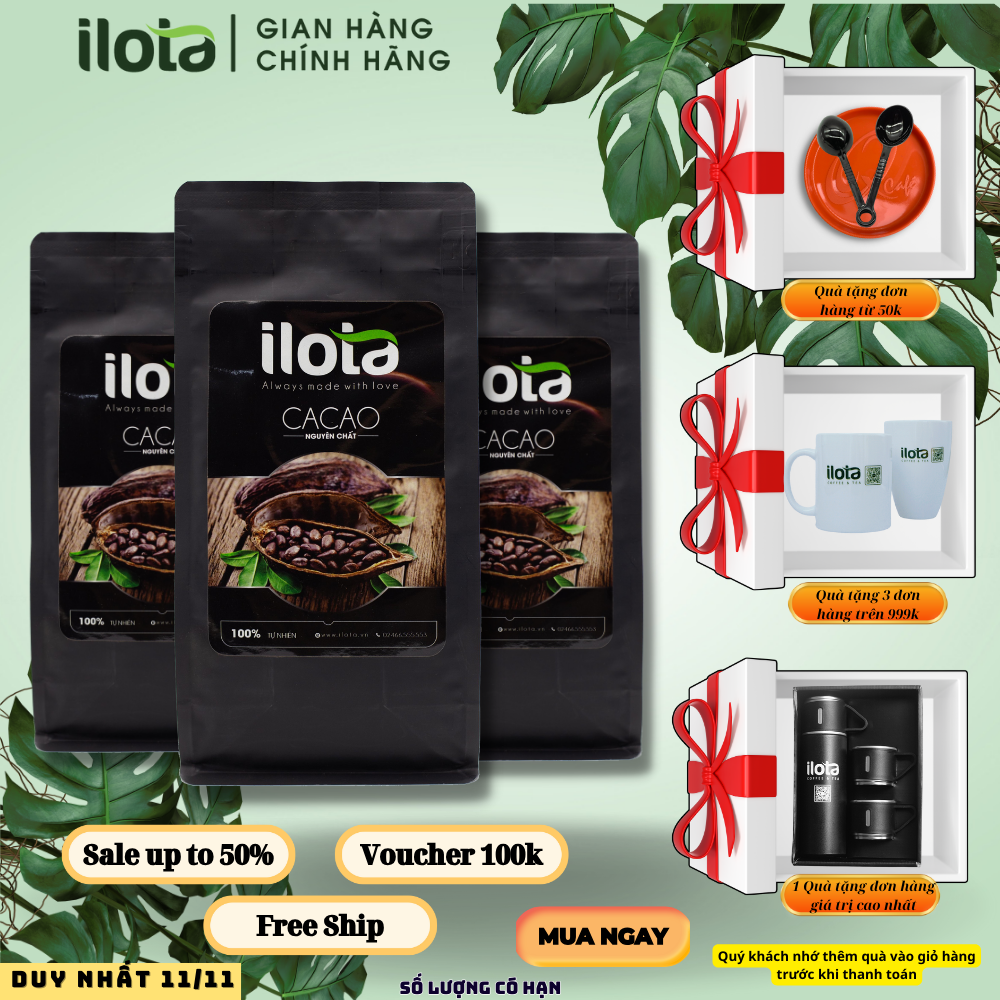 Cacao nguyên chất 100% nguyên liệu pha chế ca cao sữa đồ uống làm bánh ilota gói 500gr