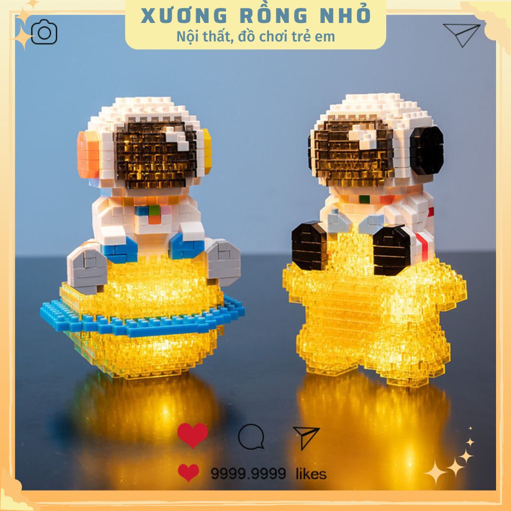 Mô hình phi hành gia có đèn Space bricks, đồ chơi lắp ráp Phi Hành Gia 3D Có Đèn