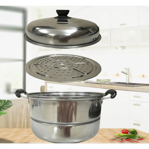 [DÙNG ĐƯỢC MỌI LOẠI BẾP] Nồi có vỉ HẤP inox  20 cm nấu bếp tiện lợi. Nồi inox an toàn cao cấp 20cm/ Nồi hấp xôi - bánh bao
