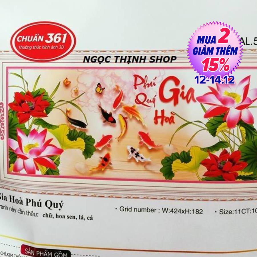 Tranh thêu chữ thập cá hoa sen Phú Quý Gia Hoà AL53507  KÍCH THƯỚC:97x41