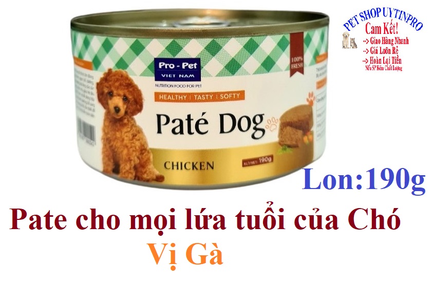 [Hoàn tiền 10%]  PATE CHO CHÓ MỌI LỨA TUỔI Pro-Pet Vị thịt gà Lon 190g Xuất xứ Việt Nam - Pet shop Uytinpro