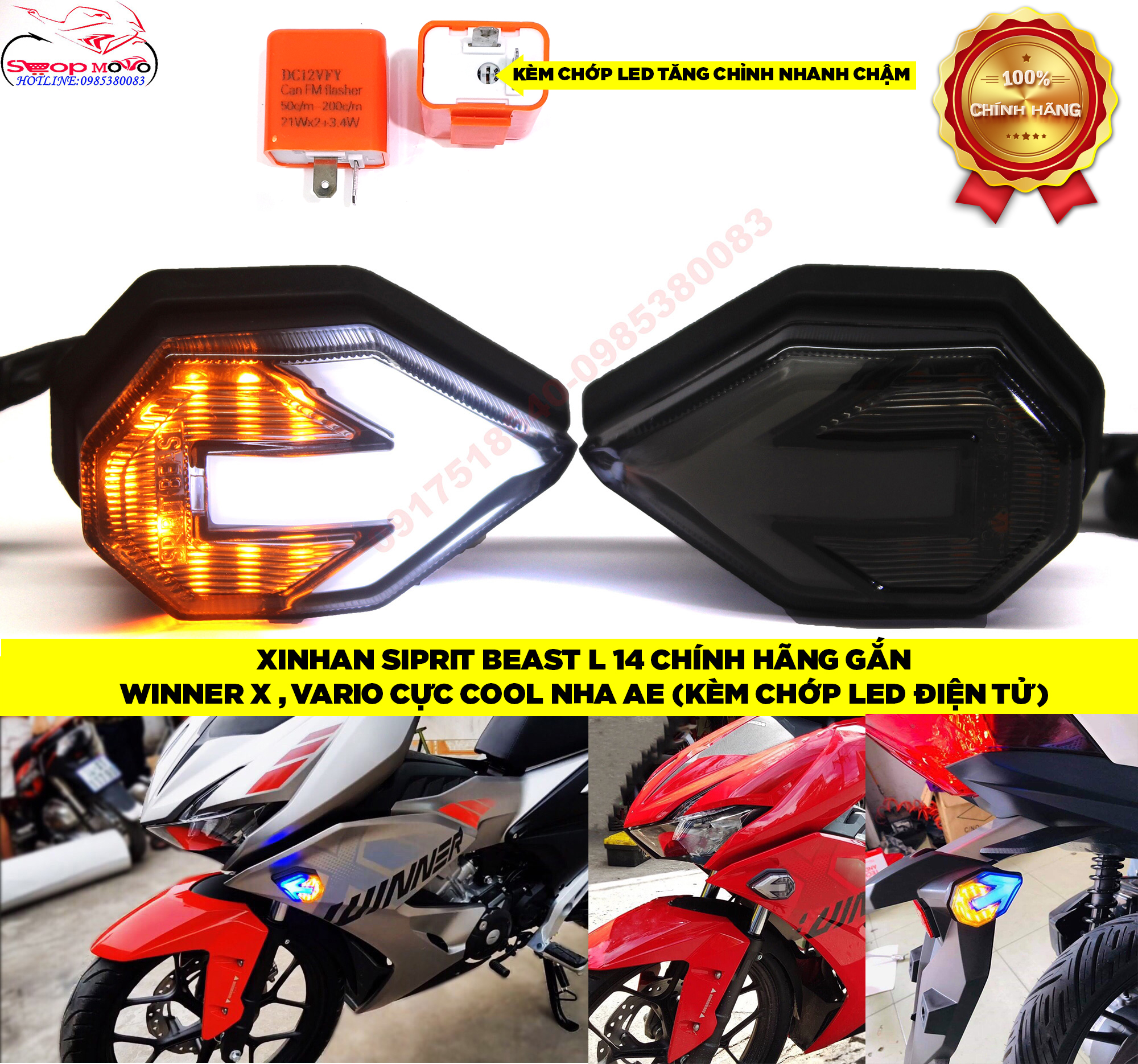 XINHAN L14 SPIRIT BEAST GẮN WINNER X , VARIO , CBR 150 ( TẶNG CHỚP LED ĐIỆN TỬ + JACK CHUYỂN CHỚP 3 CHÂN CHO WINNER X , VARIO , CBR 150)