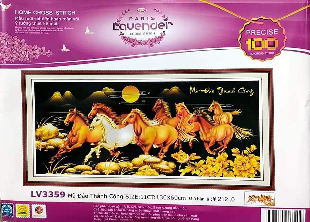 [HCM]Tranh thêu chữ thập mã đáo thành công nền đen LV3359 - kích thước 130 * 60 cm