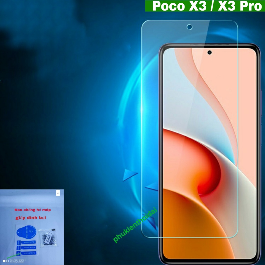 Cường lực Poco X3 / Poco X3 Pro trong suốt loại tốt dạng đục lỗ ( tặng keo mép )