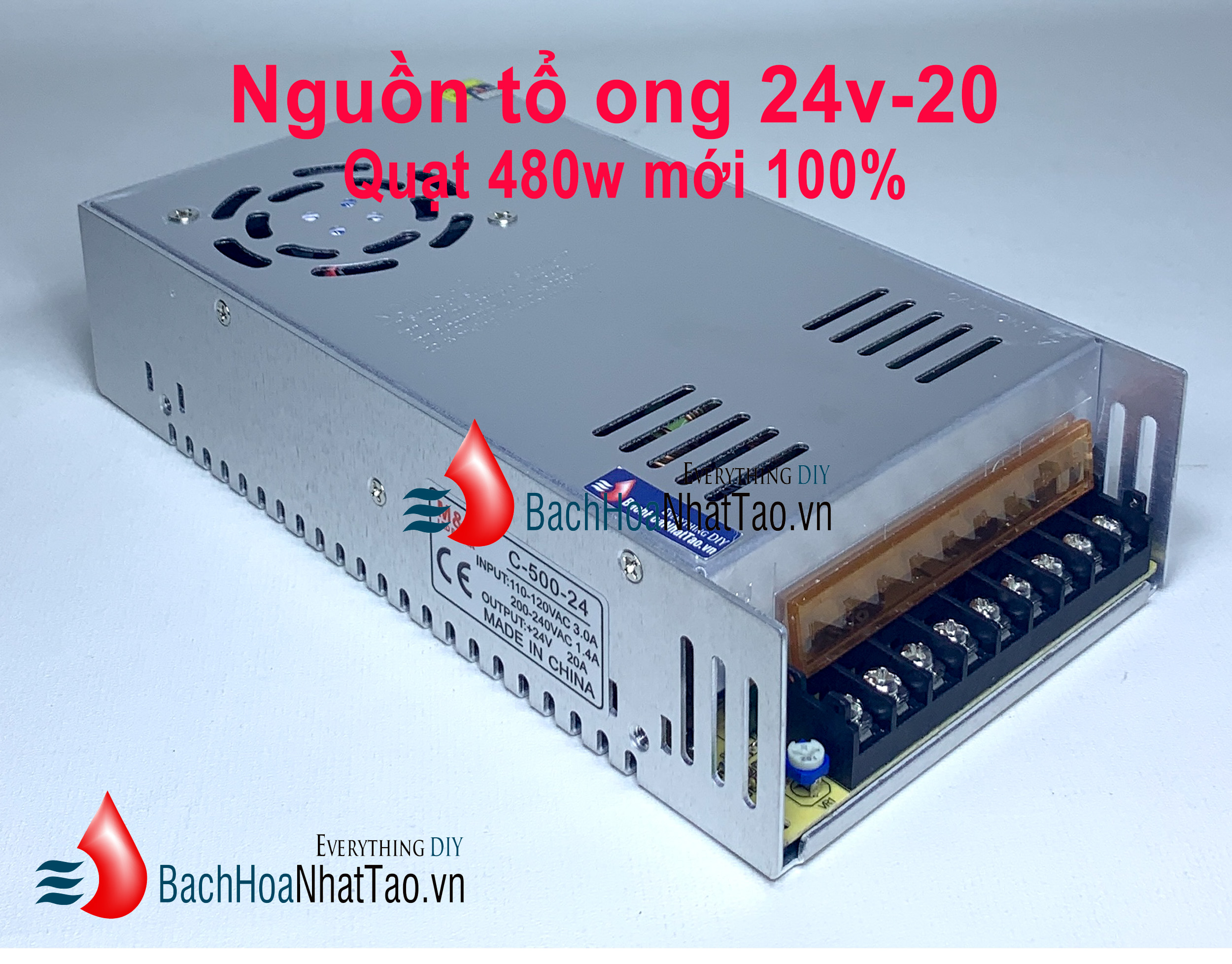 Nguồn tổ ong 24V 20A 480W mới 100% Quạt
