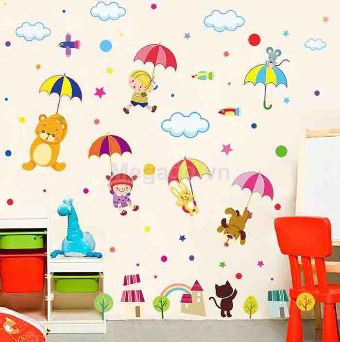 Decal tranh dán tường thú che ô