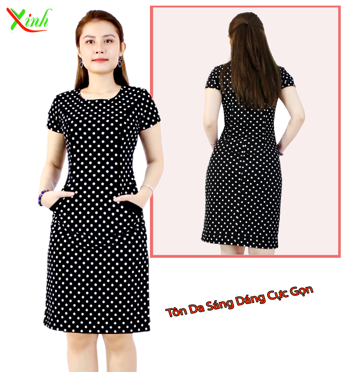 Đầm Suông Chấm Bi Siêu Gọn Dáng DL248