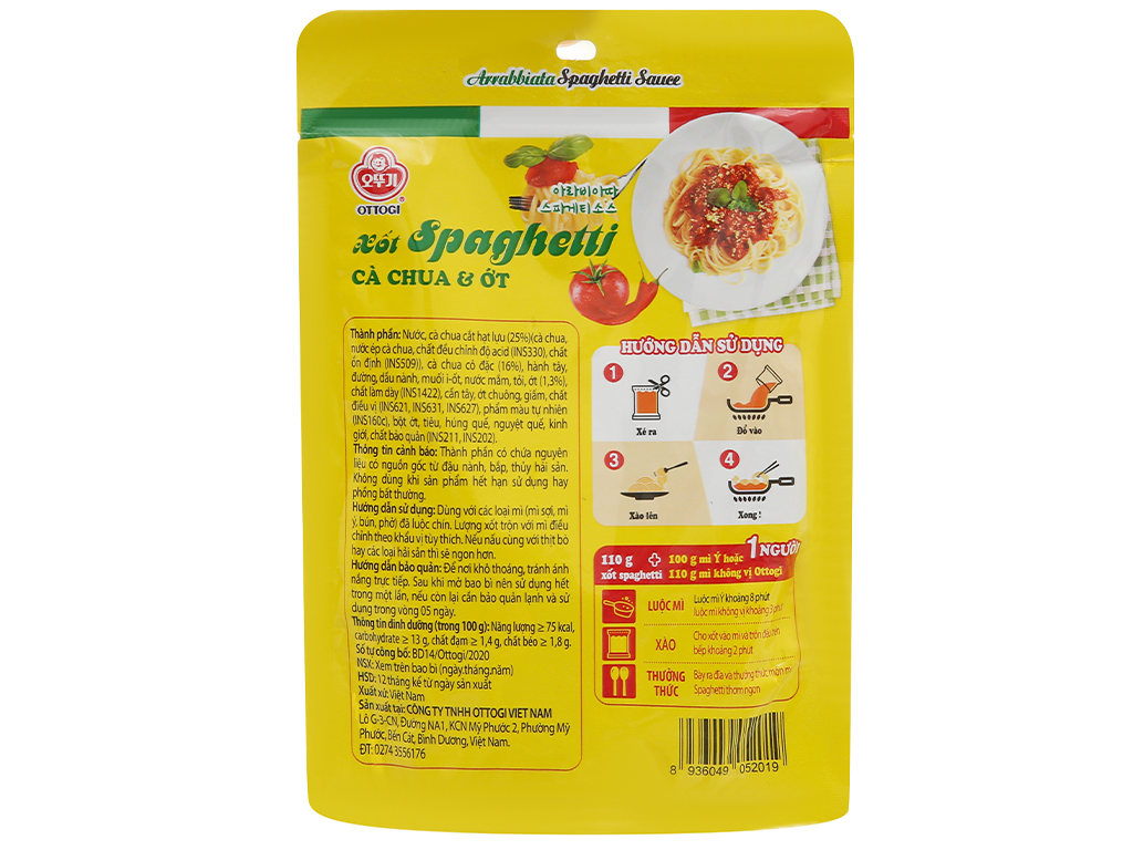 Xốt mì Spaghetti vị cà chua và ớt Ottogi gói 110g
