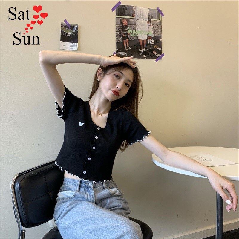 Áo len croptop nữ chất mongtoghi mỏng thoáng mát weekend