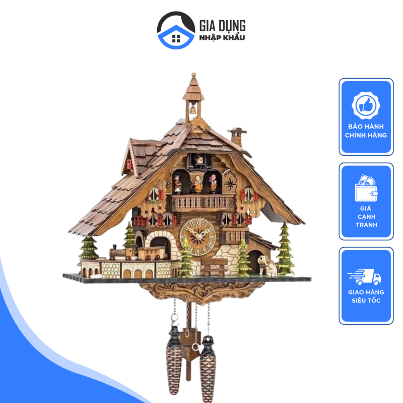 Đồng hồ cuckoo en 48110 qmt, đồng hồ treo tường, trang trí phòng khách, đồng hồ handmade, chất liệu gỗ sồi cao cấp, nhập đức, bảo hành 12 tháng