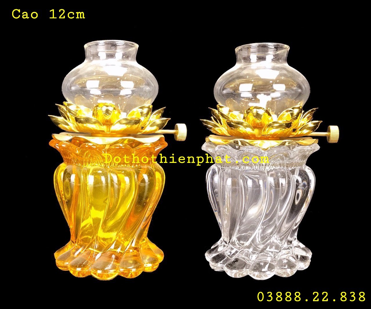Đèn đốt dầu lưu ly cao 12cm màu trắng và vàng