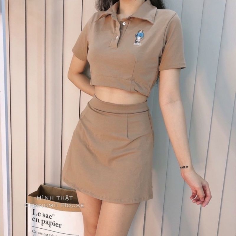 [HCM]Set Chân Váy Và Áo Thêu Gấu Siêu Cưng