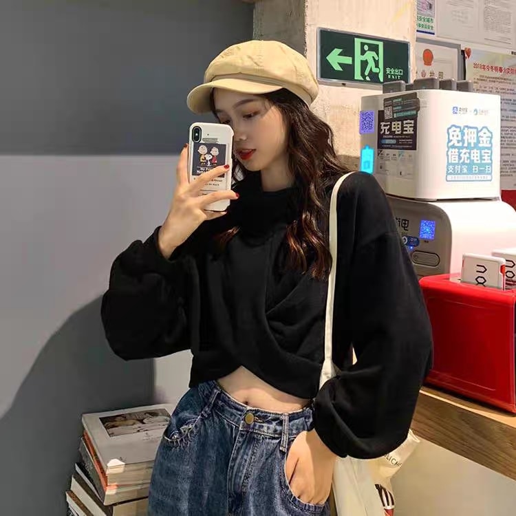 Áo xoắn eo dài tay Ulzzang