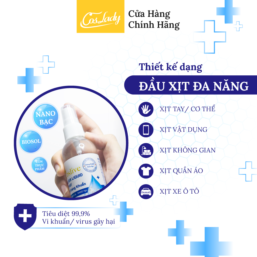 [HCM]XỊT KHÁNG KHUẨN NANO BẠC COSLIVE 120ML