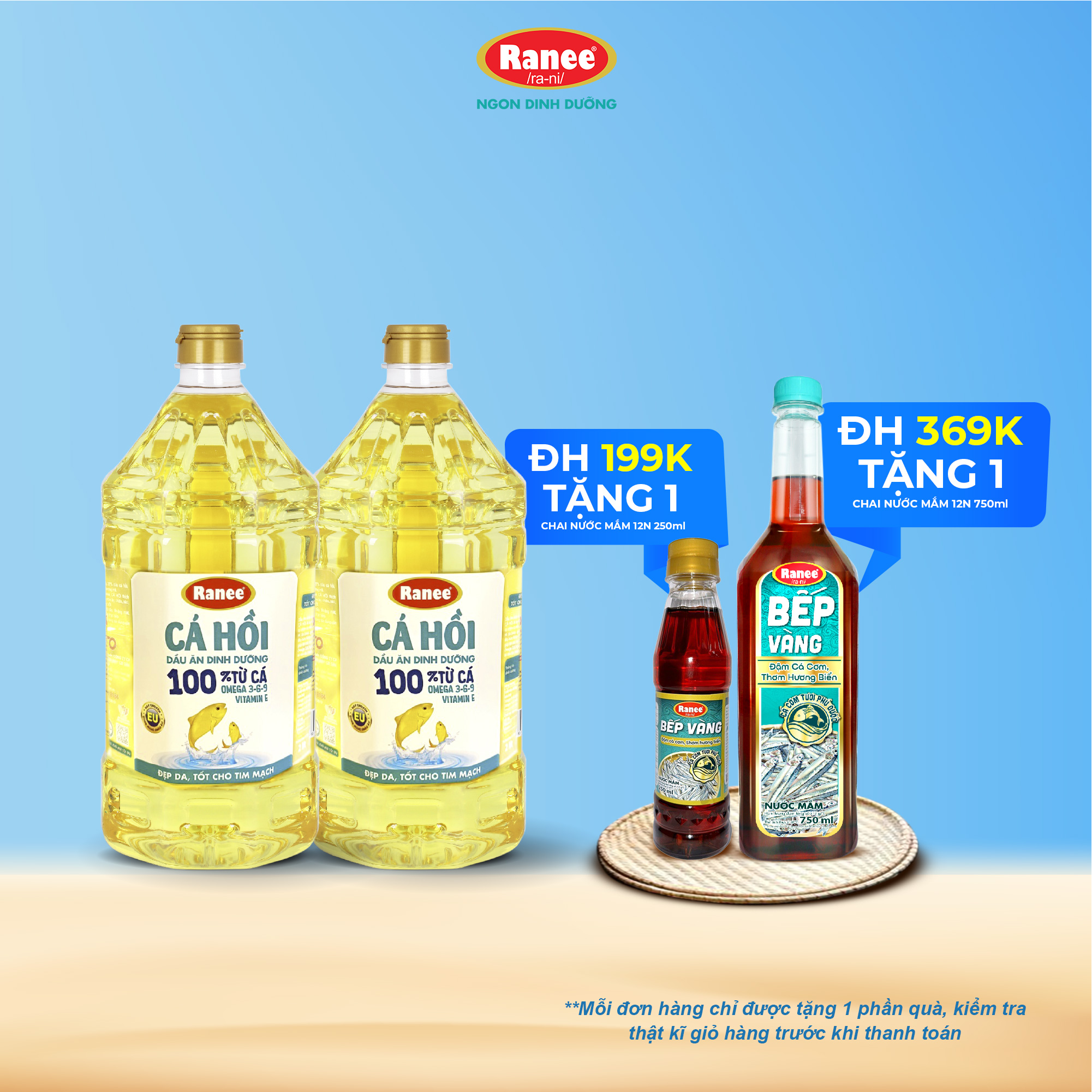 Combo 2 chai dầu ăn Ranee CÁ HỒI 2 lít (hoặc 4 chai 1 lít)
