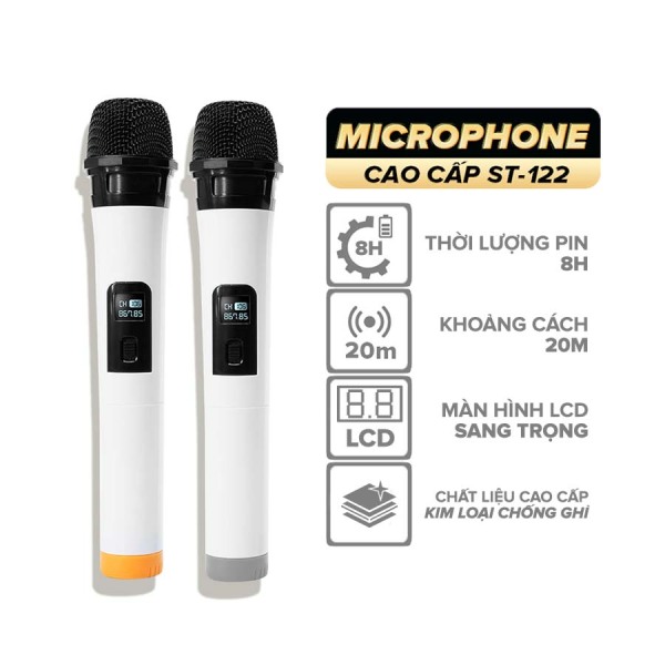 Bộ 2 Micro Karaoke Không Dây Đa Năng COK ST-122 - Thời Lượng Pin 8h Màn Hình LED Chống Nhiễu Chống Hú Lọc Âm Khoảng Cách 20m - Bảo Hành 6 Tháng