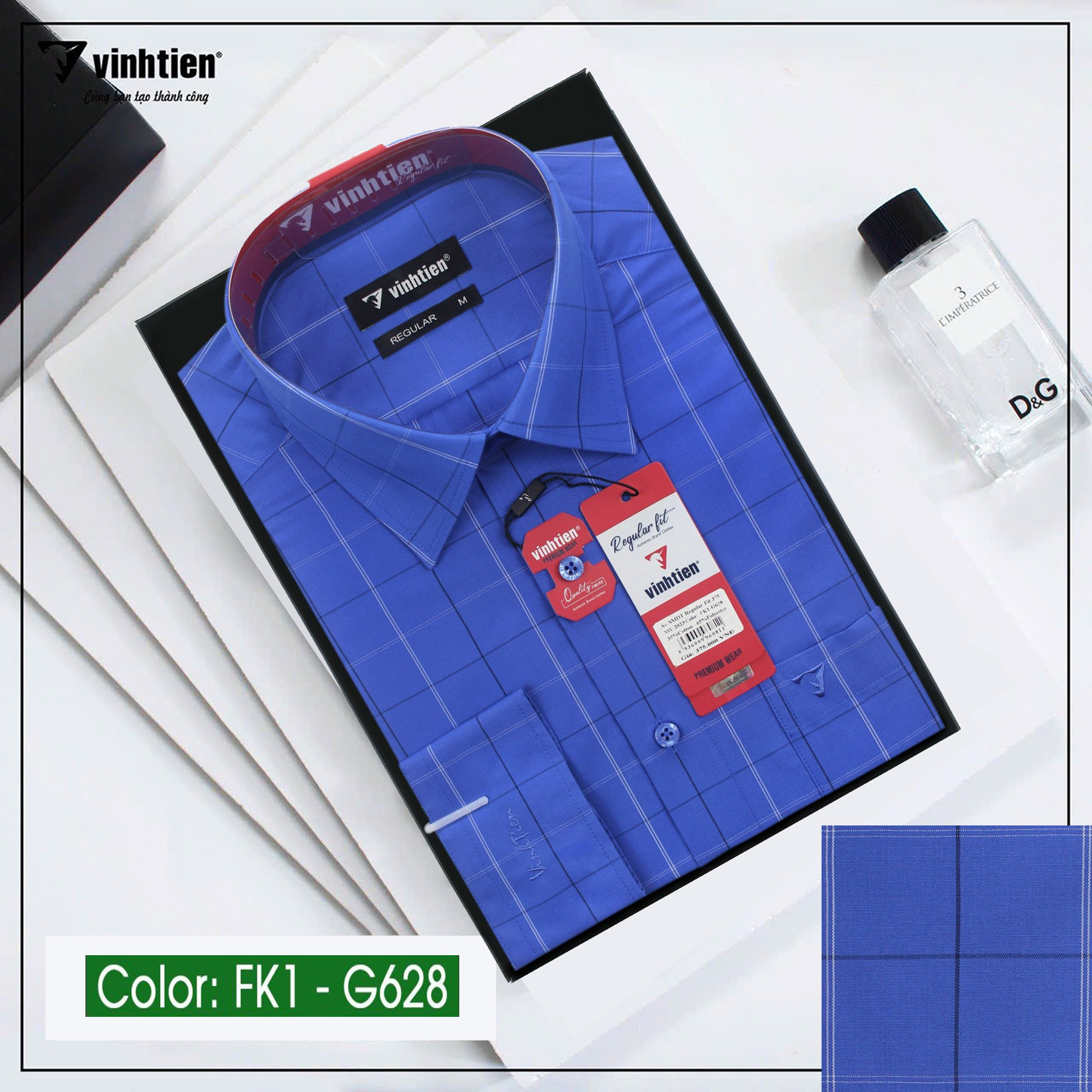 Áo Sơ Mi Cotton Dài Tay Dáng Regular Vĩnh Tiến Caro AD375- Nhiều Màu