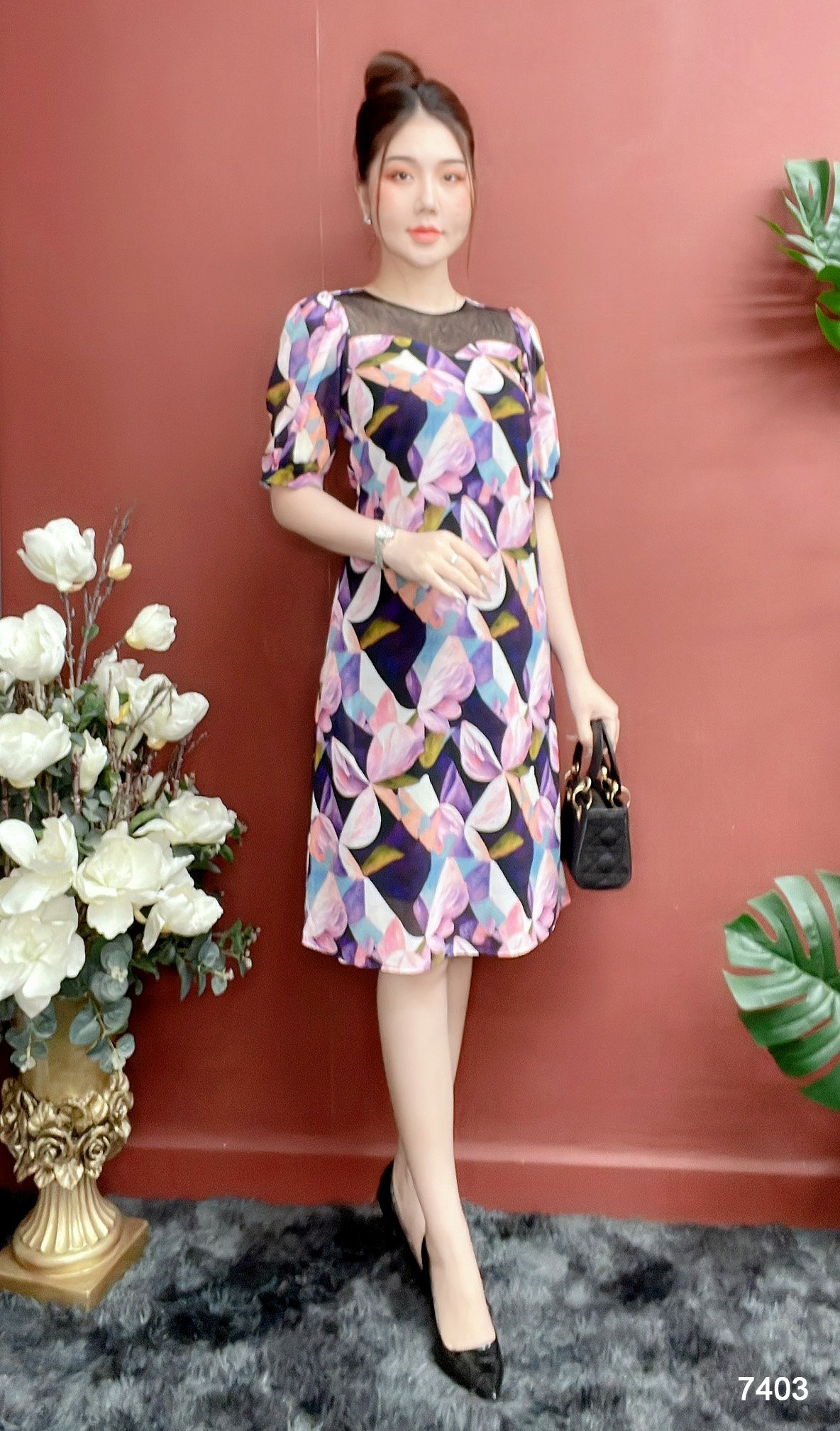 Đầm emy em7403 suông phối lưới