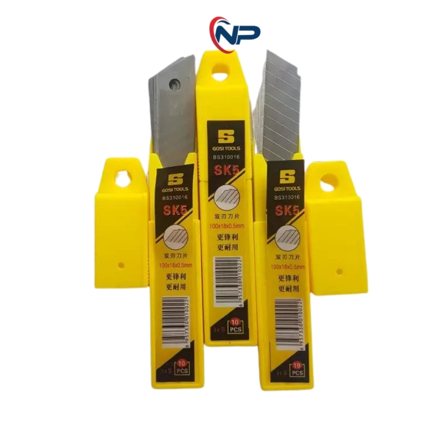 Hộp 10 lưỡi dao dọc giấy BOSI TOOLS, chất liệu thép SK5 chất lượng cao, NHATPHONGSOLAR