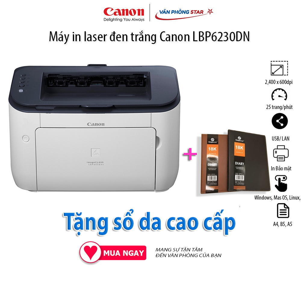 Máy in canon lbp 6230dn mới 100% tốc độ in 25 trang/phút a4 độ phân giải 1200x1200 dpi kết nối usb 2.0