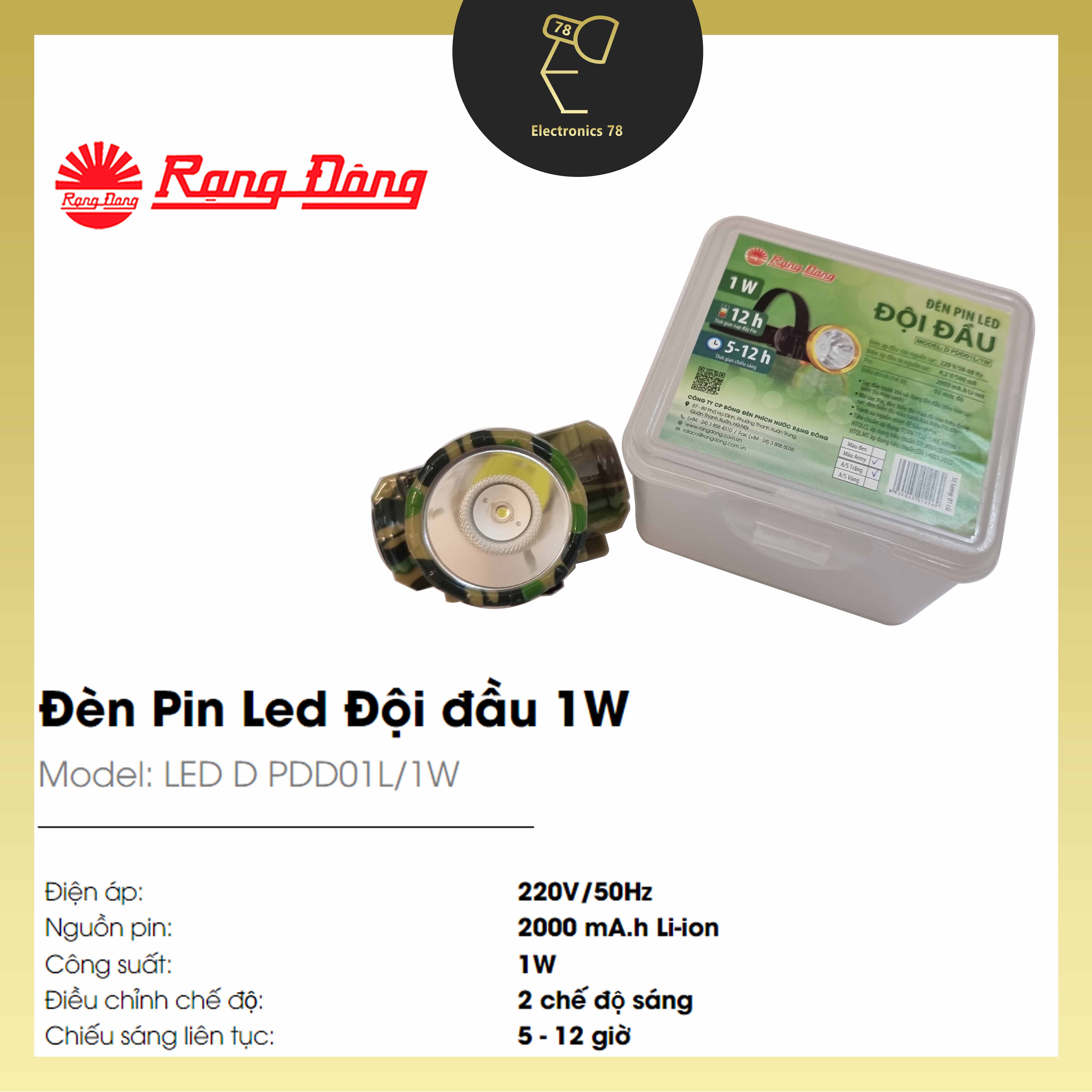 Đèn sạc đội đầu Rạng Đông [1W - 3W - 5W]