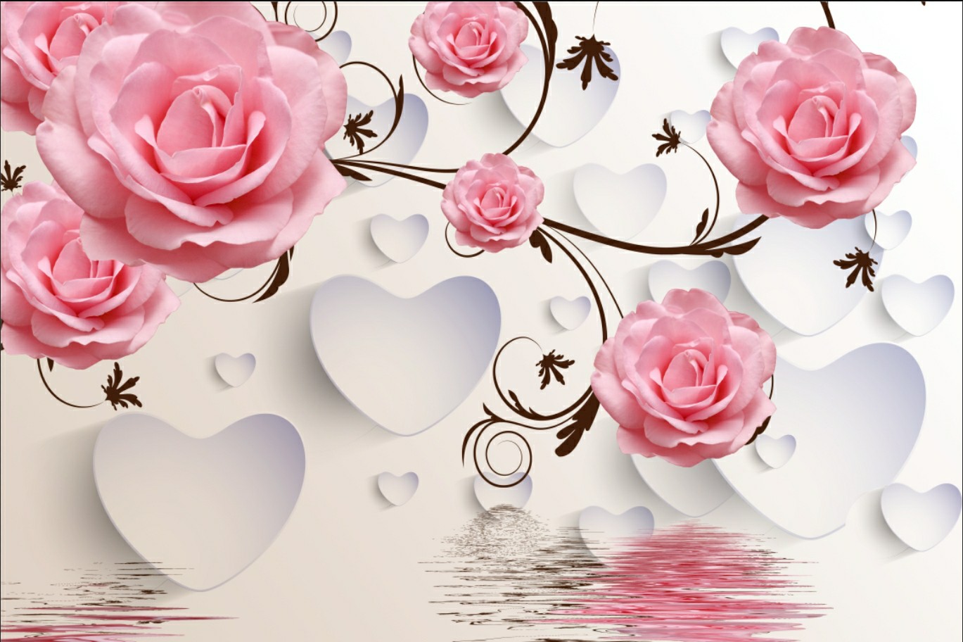 Decal tranh dán tường hoa hồng 3d hiện đại trang trí nhà cửa phòng khách phòng ngủ chất liệu decal pp keo sẵn bóc dán PA