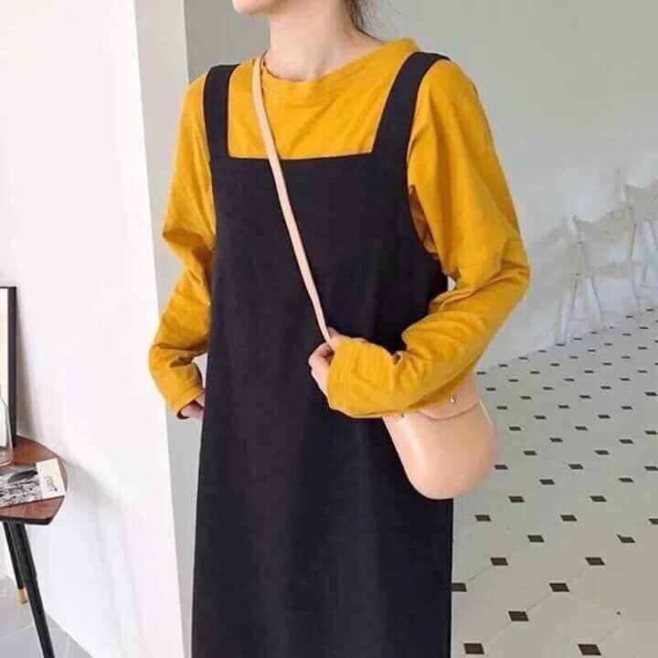 Set đầm yếm suông kèm áo tay dài (Kèm hình thật)