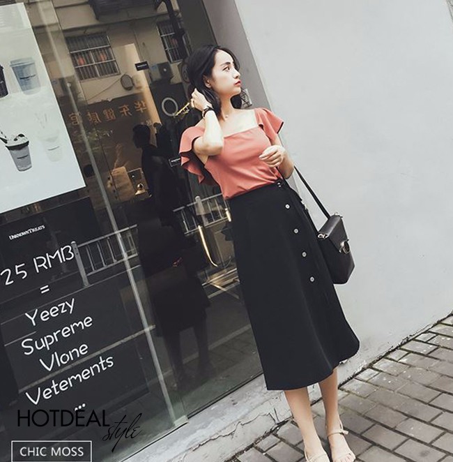 [HCM]Chân váy chữ A phối nút Anie