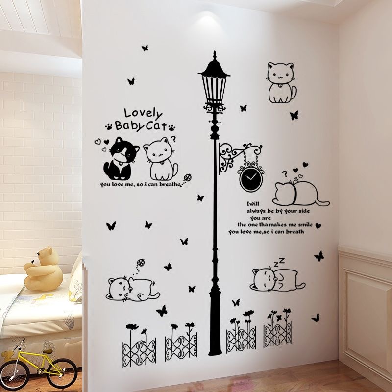 "Decal ,Sticker, Wall Sticker, Giấy dán tường phòng ngủ cute cho bé Mẫu Các chú mèo ngộ nghĩnh , có keo sẵn, bóc dán dễ dàng trên mọi về mặt phẳng"