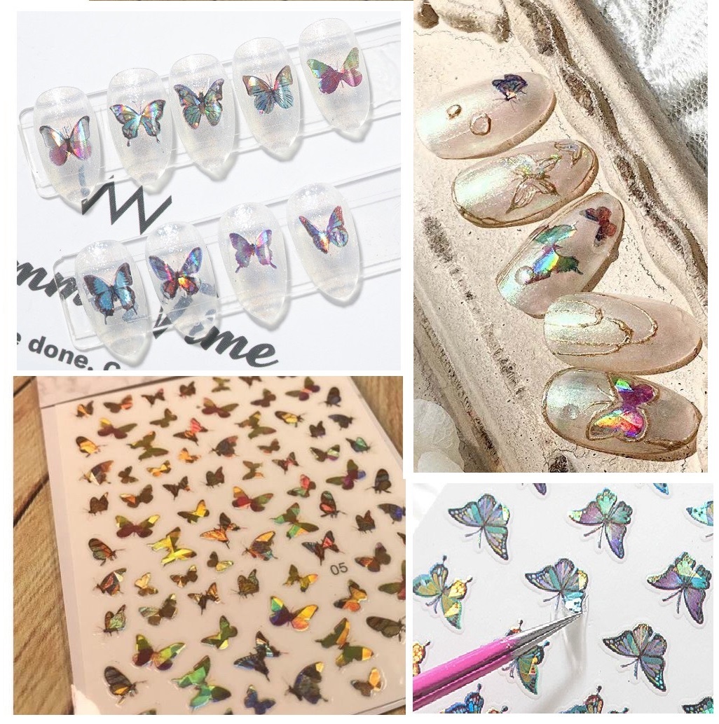 Hình dán móng tay - Sticker dán móng Bướm ánh xà cừ 05