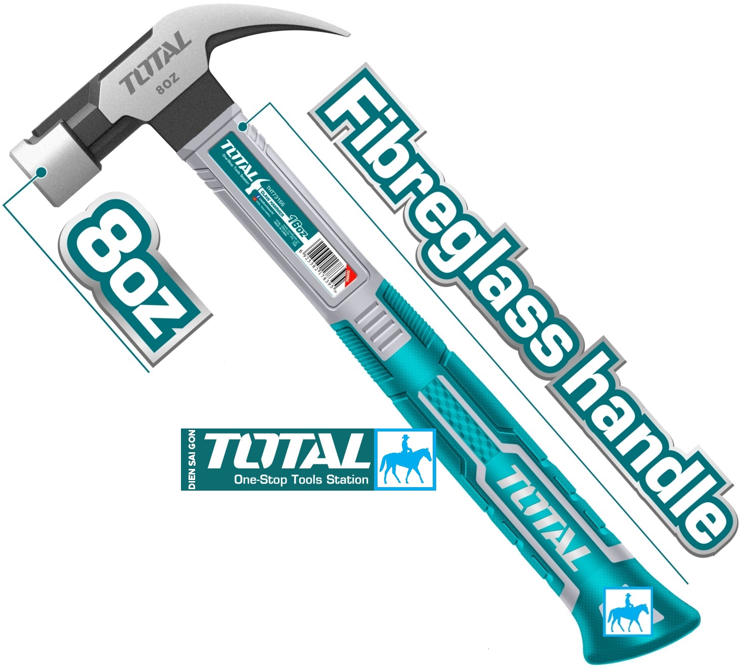 Búa nhổ đinh đóng đinh 8oz 220g thép carbon 45# fiberglass handle total thtch0086