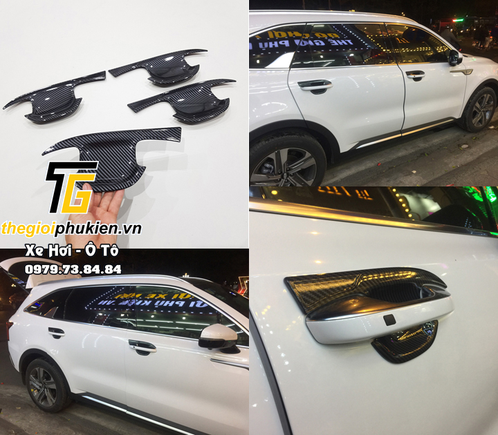 Bộ ốp hõm cửa xe Kia Sorento 2021 vân Carbon