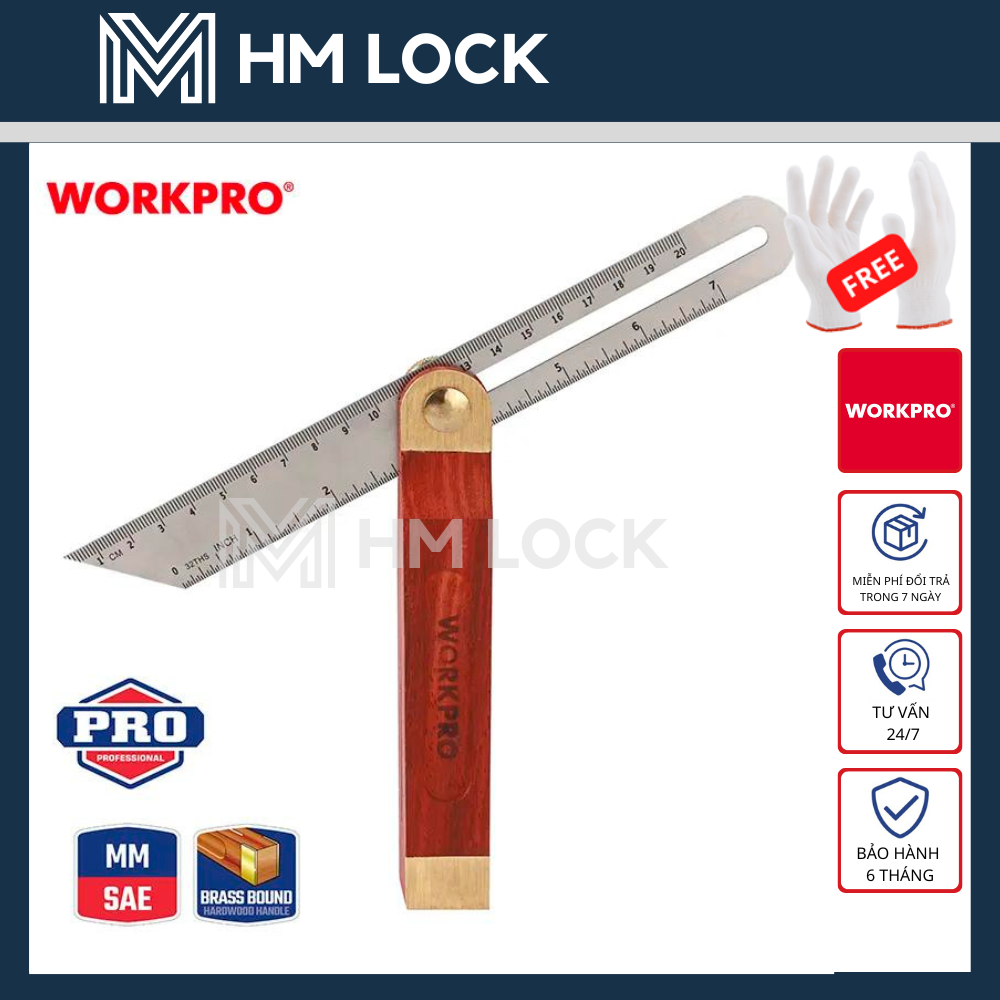 Thước eke góc trượt bằng nhôm tay cầm gỗ 9 inch workpro - hàng chính hãng - wp264006